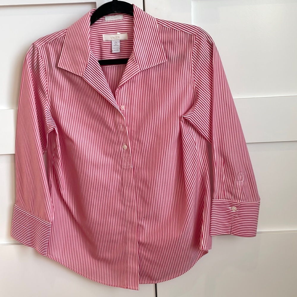 Chico’s dark pink and white stripe blouse- size 0